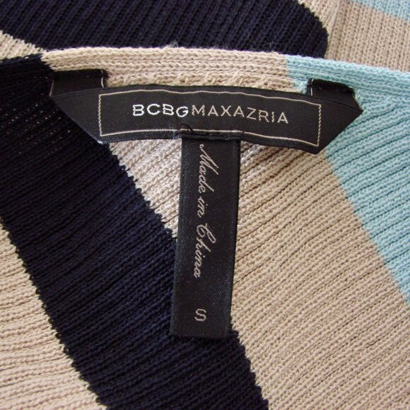 BCBG MaxAzria Rib Knit Tank Dress Bodycon Blue Tan Striped V-neck Stretch Small - Picture 11 of 11